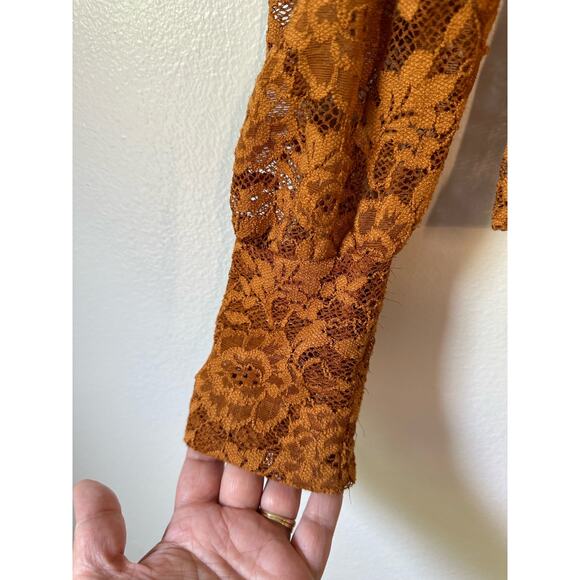 Jolie & Joy X Large Rust Bodysuit Mock Neck Floral Lace Sheer Whimsigoth Boho - Picture 7 of 9